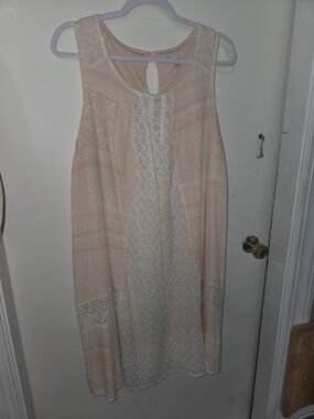 Cato Peach Lace-Panel Sleeveless Midi Dress